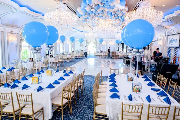 Pale Blue and Silver Balloon Centerpieces