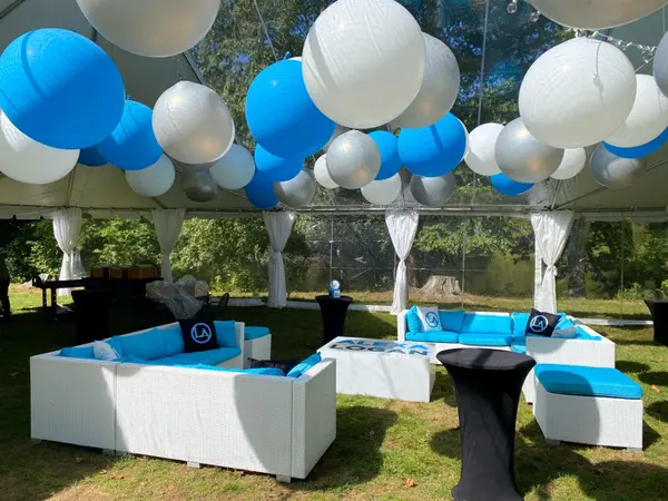 Blue and White Ceiling Balloons